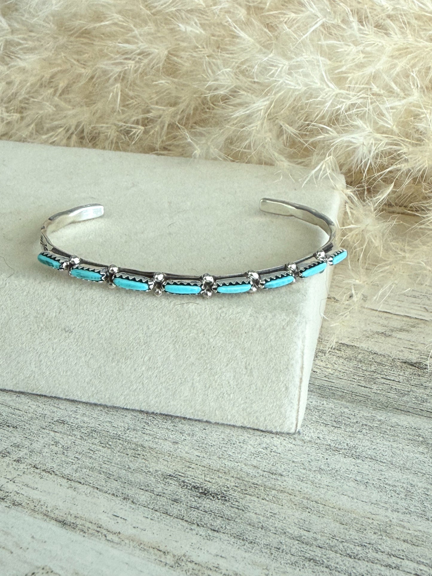 Native American Sterling Stamped Turquoise Cuff 6-5/8"