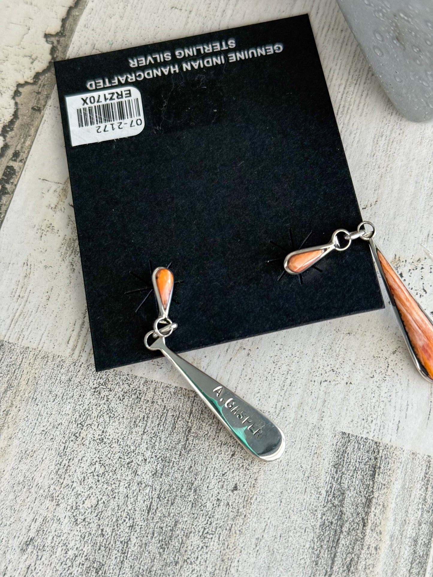 Native American Tear Drop Orange Spiny Dangles