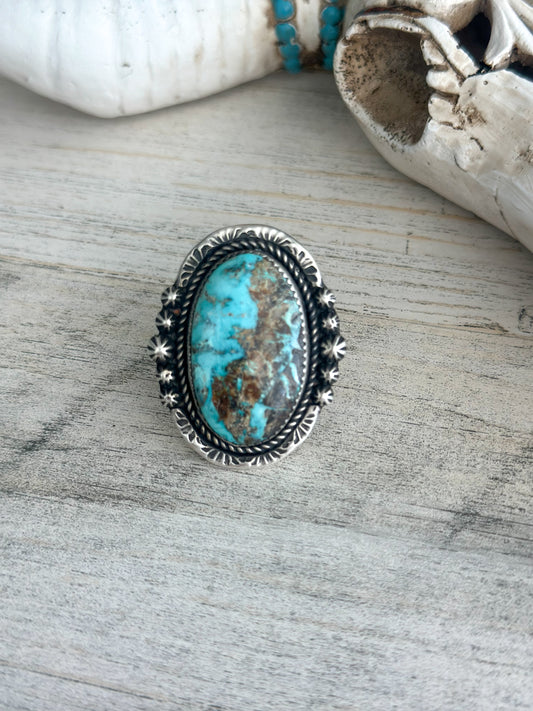 Native Made Blue/Brown Sonoran Gold Ring Size 8.75