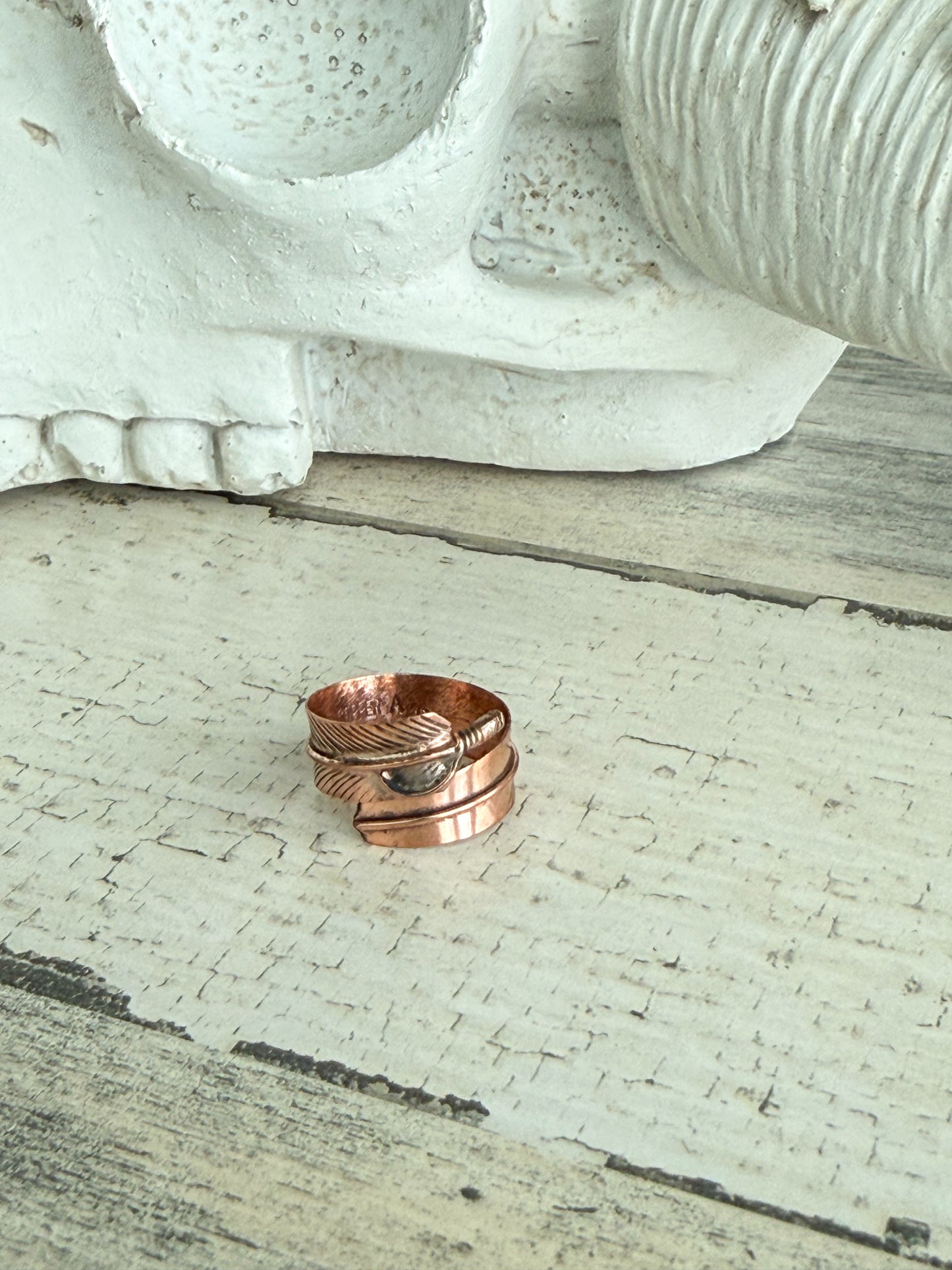 Native American Copper Leaf Adjustable Ring