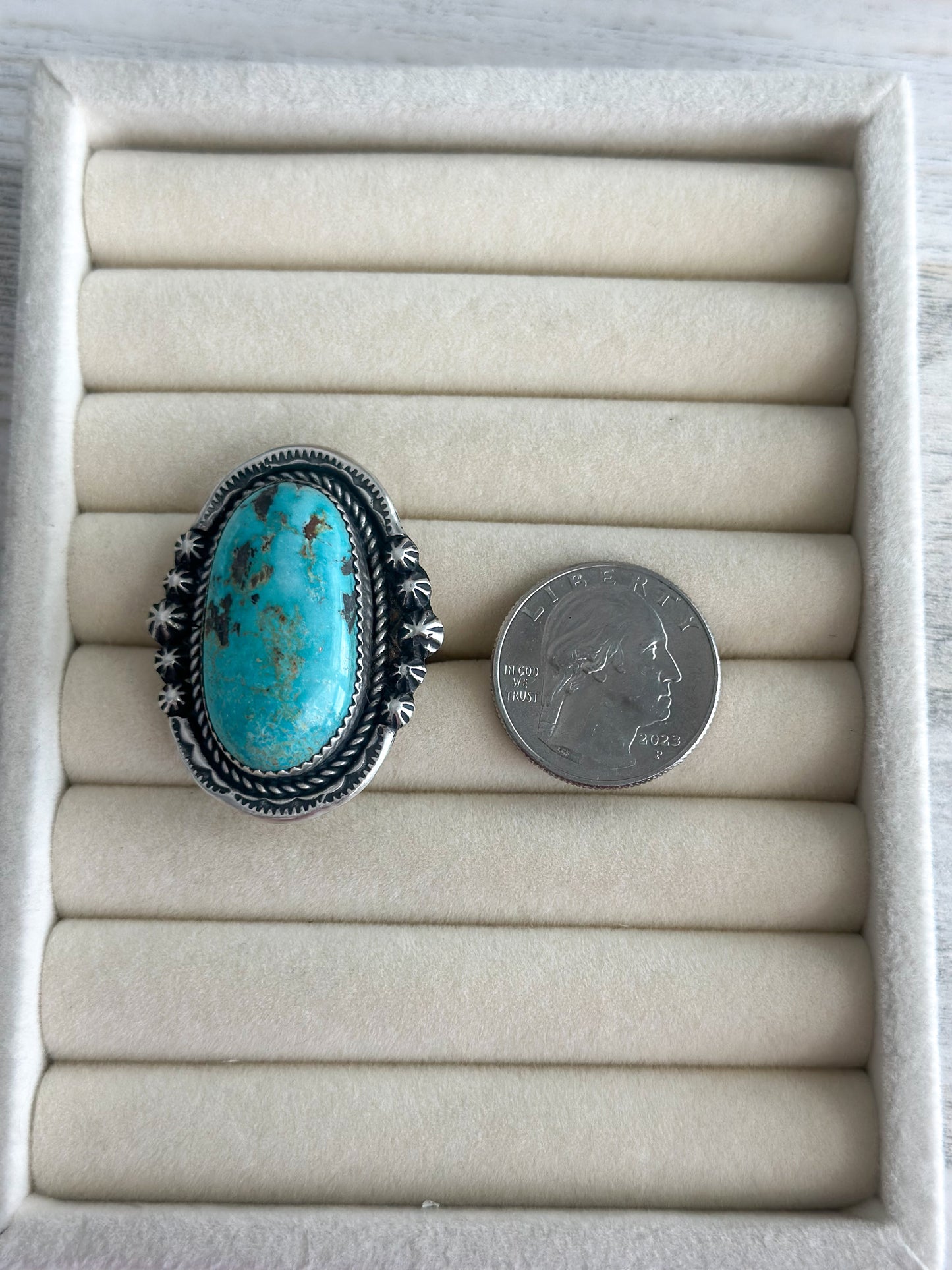 Native Made Light Blue Sonoran Gold Ring Size 8.75